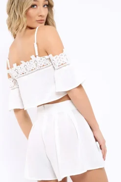 Rebellious Fashion White Crochet Co-ord Set - Sharna