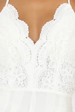 Rebellious Fashion White Crochet Cross Back Playsuit- Quinn