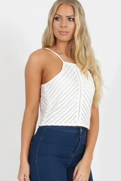 Rebellious Fashion White Crochet Detail Crop Top - Tammy