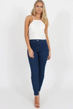 Rebellious Fashion White Crochet Detail Crop Top - Tammy