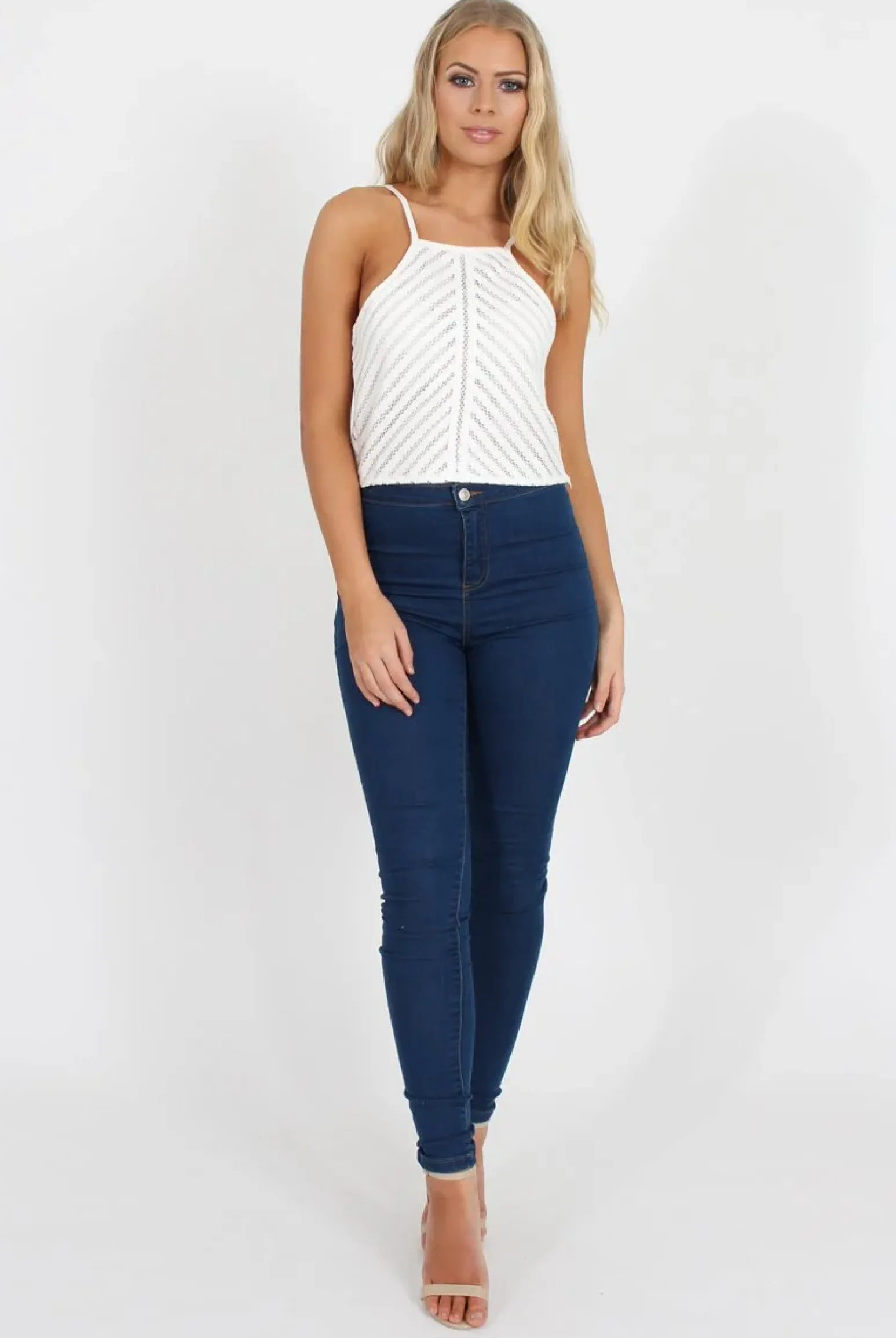 Rebellious Fashion White Crochet Detail Crop Top - Tammy