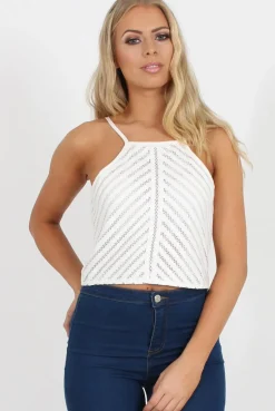 Rebellious Fashion White Crochet Detail Crop Top - Tammy