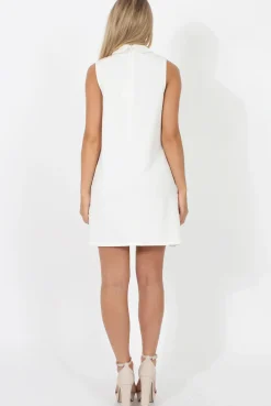 Rebellious Fashion White Crochet High Neck Cut Out Dress - Remmy