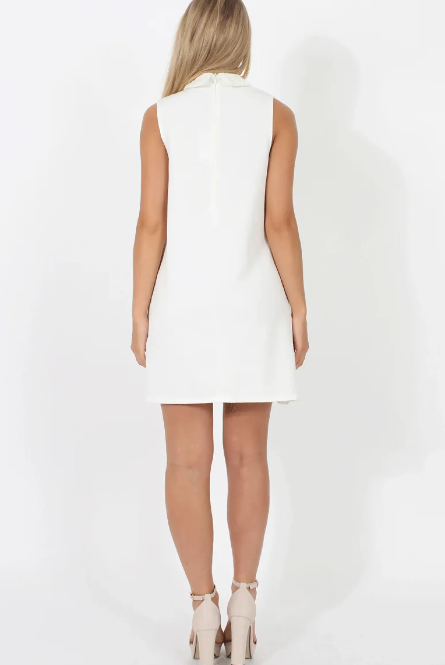 Rebellious Fashion White Crochet High Neck Cut Out Dress - Remmy