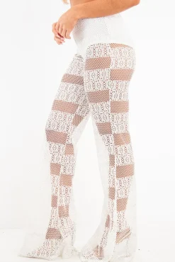 Rebellious Fashion White Crochet Knicker Flared Trousers - Epsie