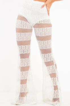 Rebellious Fashion White Crochet Knicker Flared Trousers - Epsie