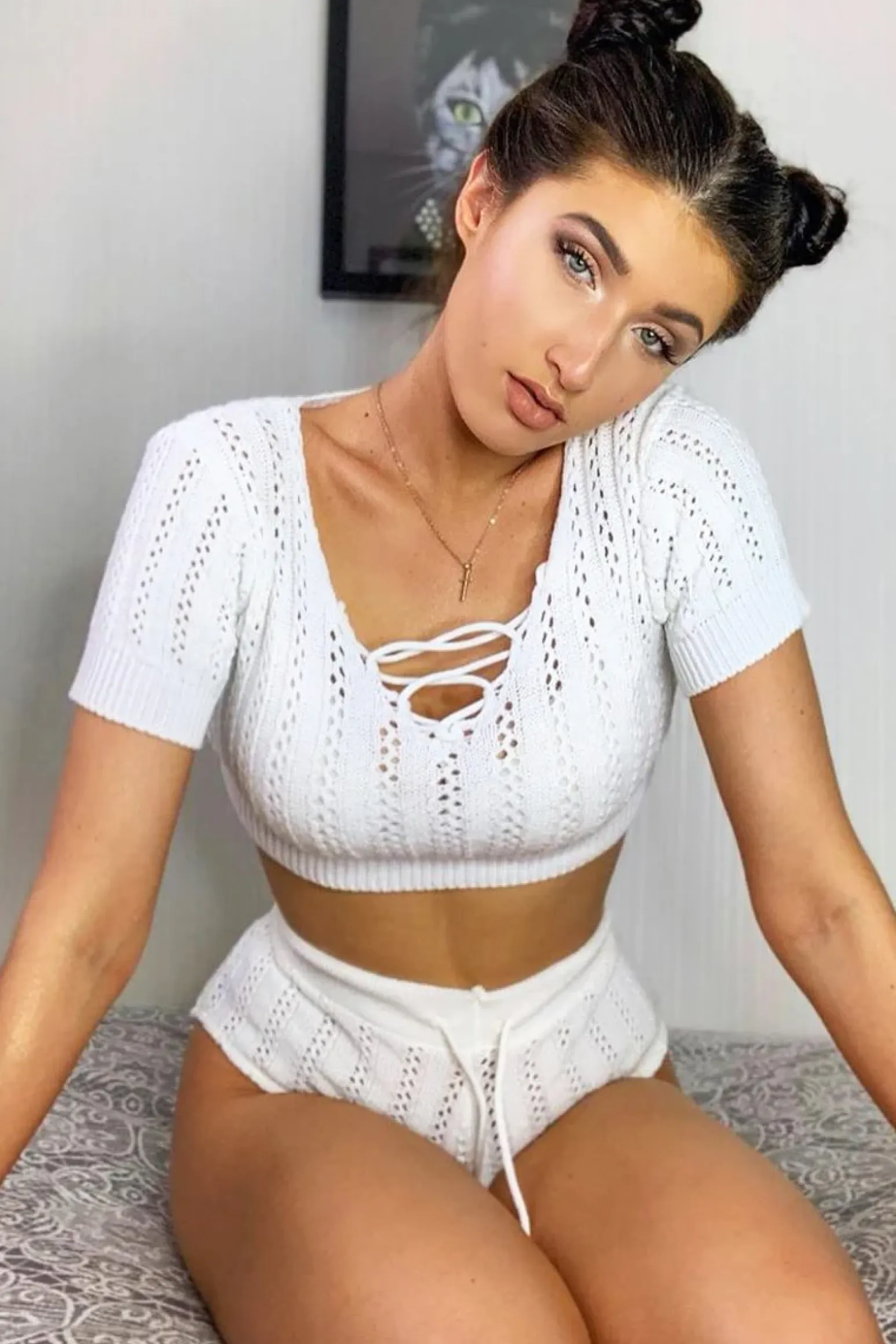 Rebellious Fashion White Crochet Knit Top Shorts Co-ord - Aarini