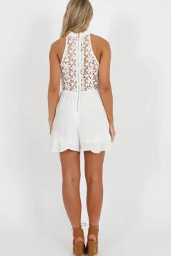 Rebellious Fashion White Crochet Lace Top Playsuit - Clarissa
