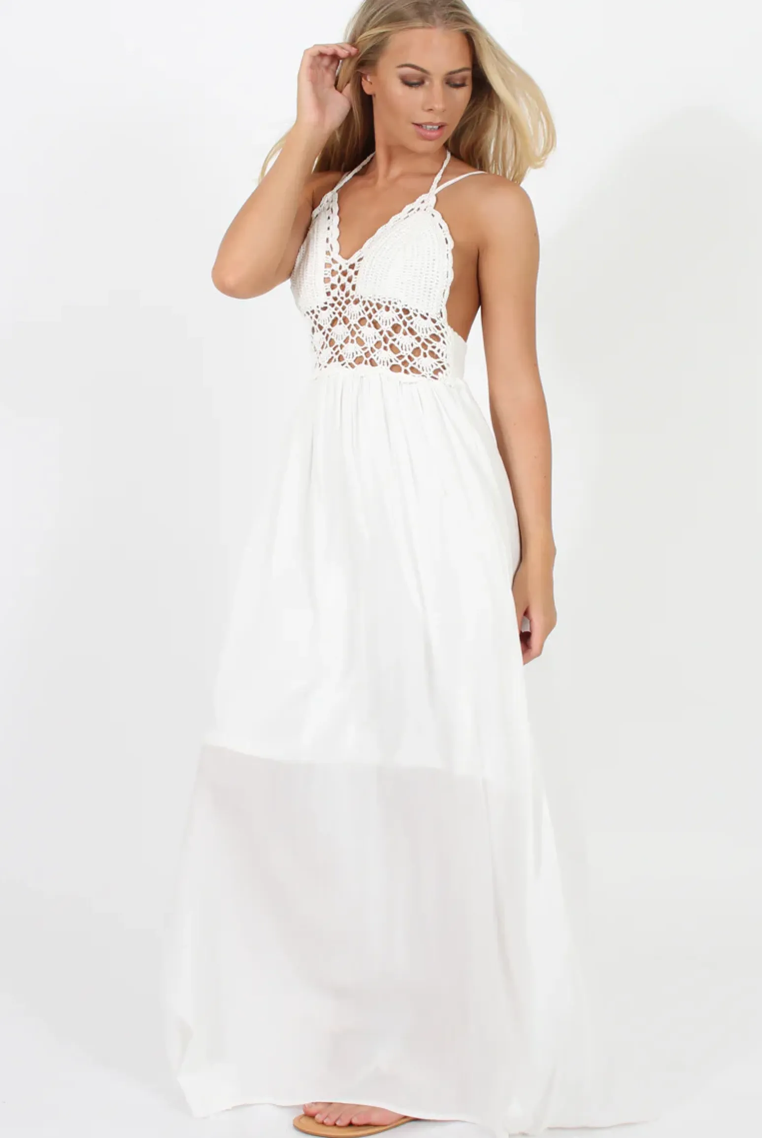 Rebellious Fashion White Crochet Maxi Dress - Beverly