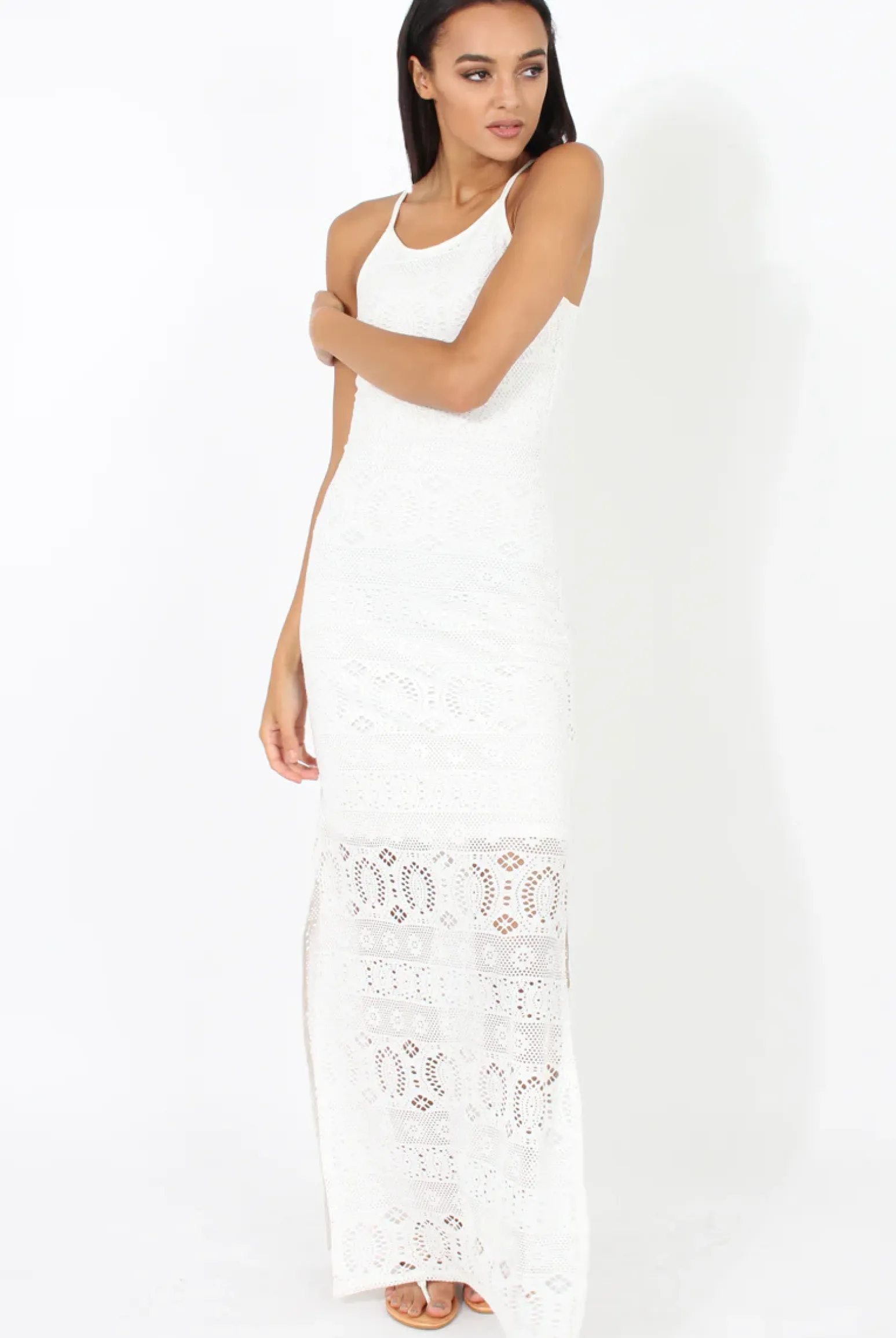 Rebellious Fashion White Crochet Maxi Dress - Paris