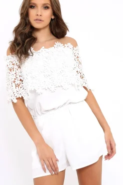 Rebellious Fashion White Crochet Playsuit - Bec