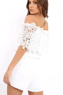 Rebellious Fashion White Crochet Playsuit - Bec