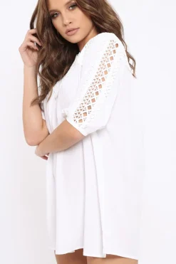 Rebellious Fashion White Crochet Shift Dress - Tarria