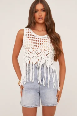 Rebellious Fashion White Crochet Sleeveless Cropped Top - Carin