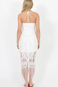 Rebellious Fashion White Crochet Tassel Skirt - Faye