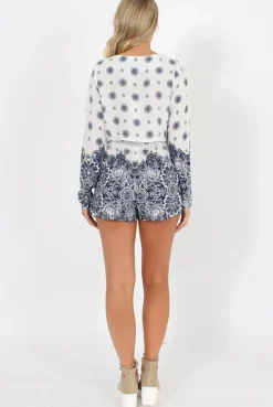 Rebellious Fashion White Crochet Trim Print Two Piece - Lexus