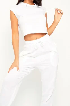 Rebellious Fashion White Cropped Hoodie Joggers Loungewear Co-ord - Kylie