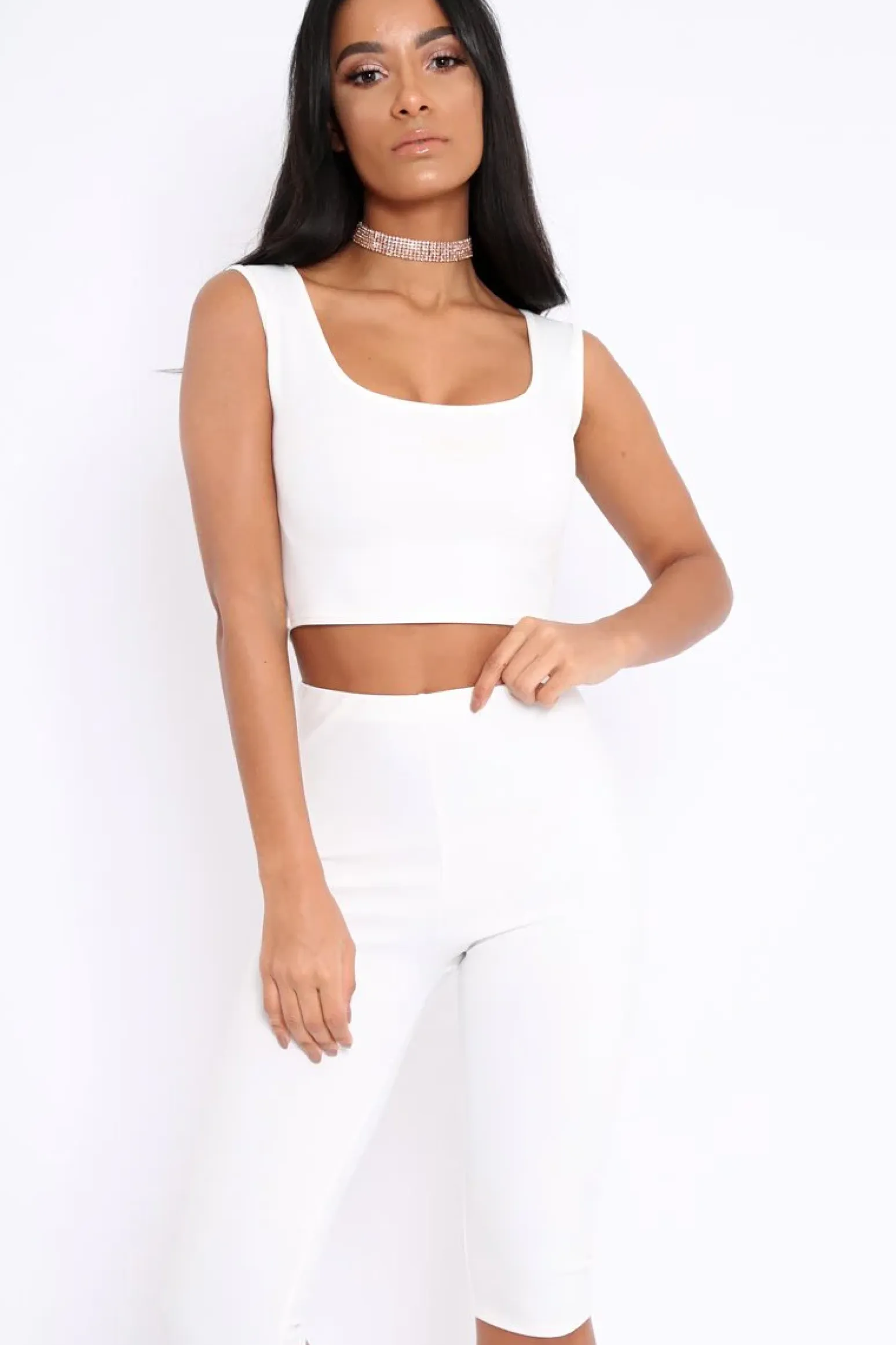 Rebellious Fashion White Cropped Top and Leggings Co-Ords - Remini