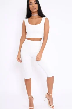 Rebellious Fashion White Cropped Top and Leggings Co-Ords - Remini
