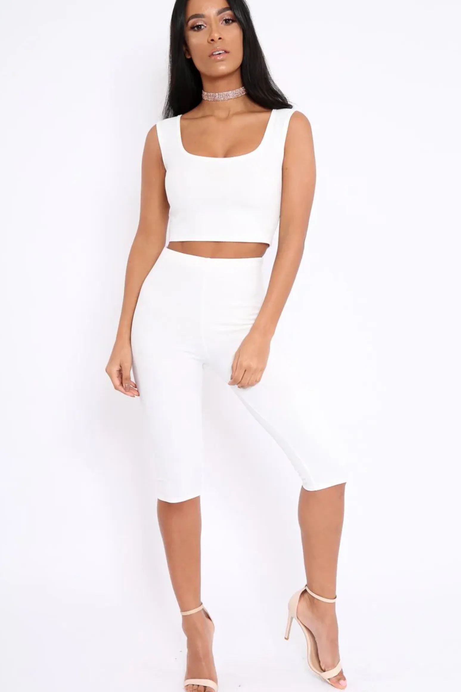 Rebellious Fashion White Cropped Top and Leggings Co-Ords - Remini