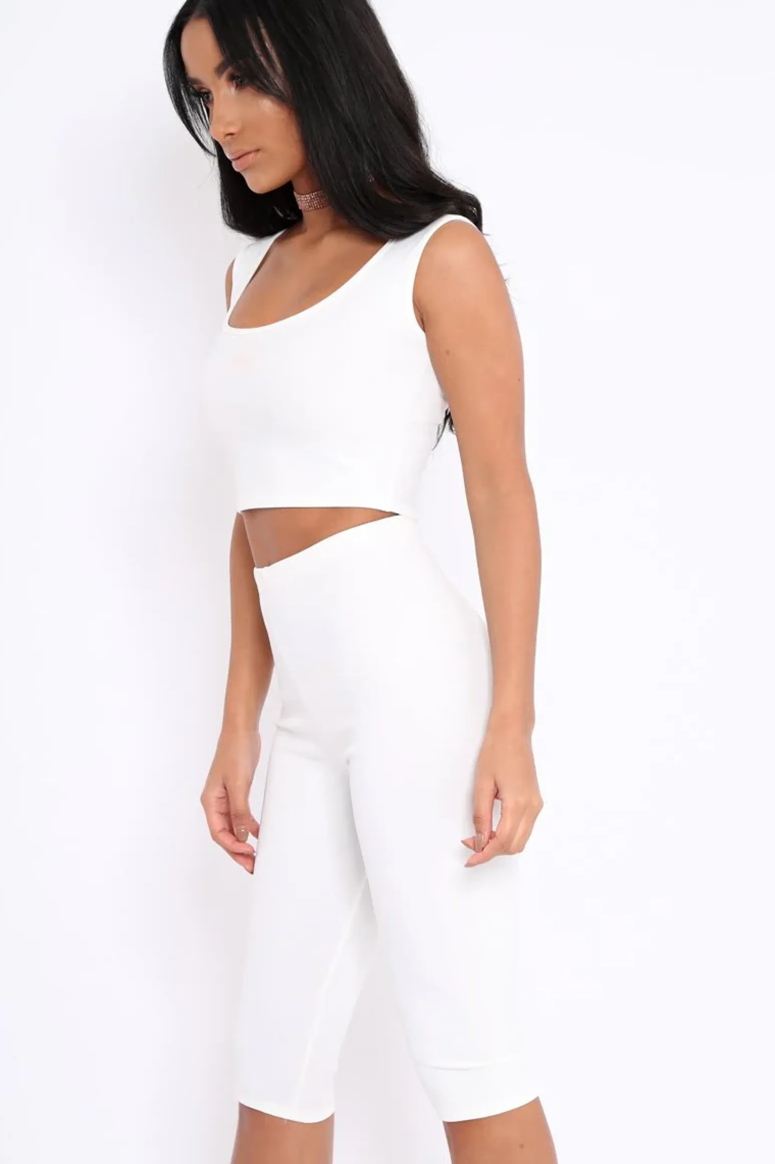Rebellious Fashion White Cropped Top and Leggings Co-Ords - Remini