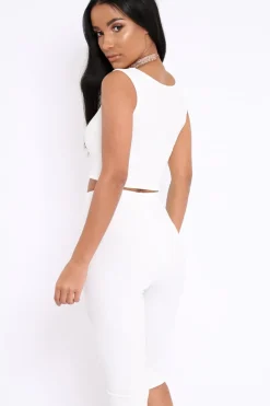Rebellious Fashion White Cropped Top and Leggings Co-Ords - Remini