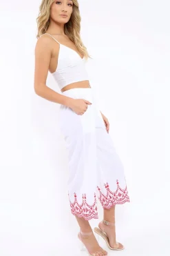 Rebellious Fashion White Cropped Wide Leg Trousers - Eliana