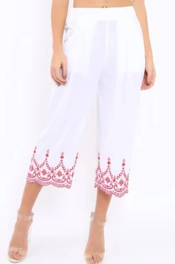 Rebellious Fashion White Cropped Wide Leg Trousers - Eliana