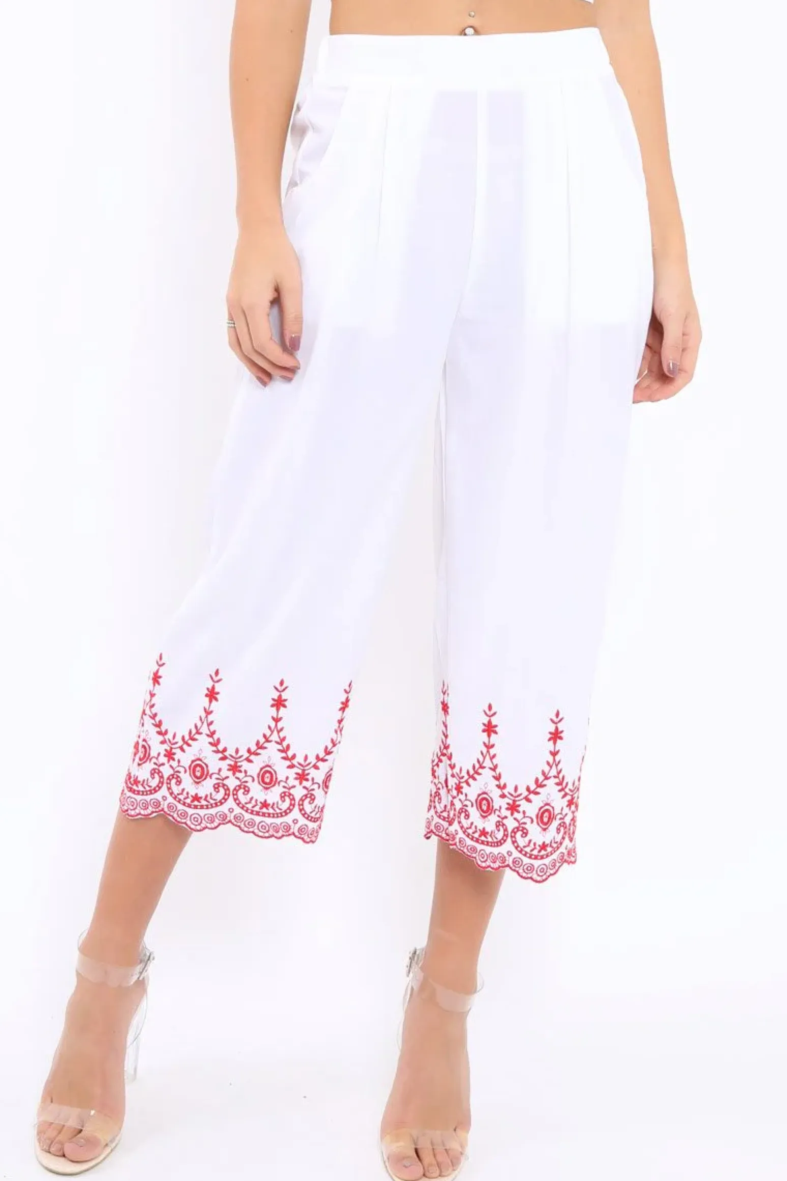 Rebellious Fashion White Cropped Wide Leg Trousers - Eliana