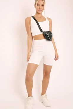 Rebellious Fashion White Crop Top and Cycling Shorts Co-ord Set - Frankie