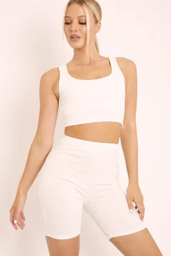 Rebellious Fashion White Crop Top and Cycling Shorts Co-ord Set - Frankie