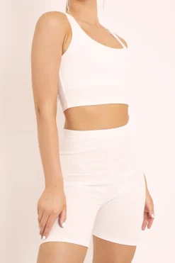 Rebellious Fashion White Crop Top and Cycling Shorts Co-ord Set - Frankie