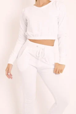 Rebellious Fashion White Crop Top and Slim Jogger Loungewear Co-ord Set - Suzy