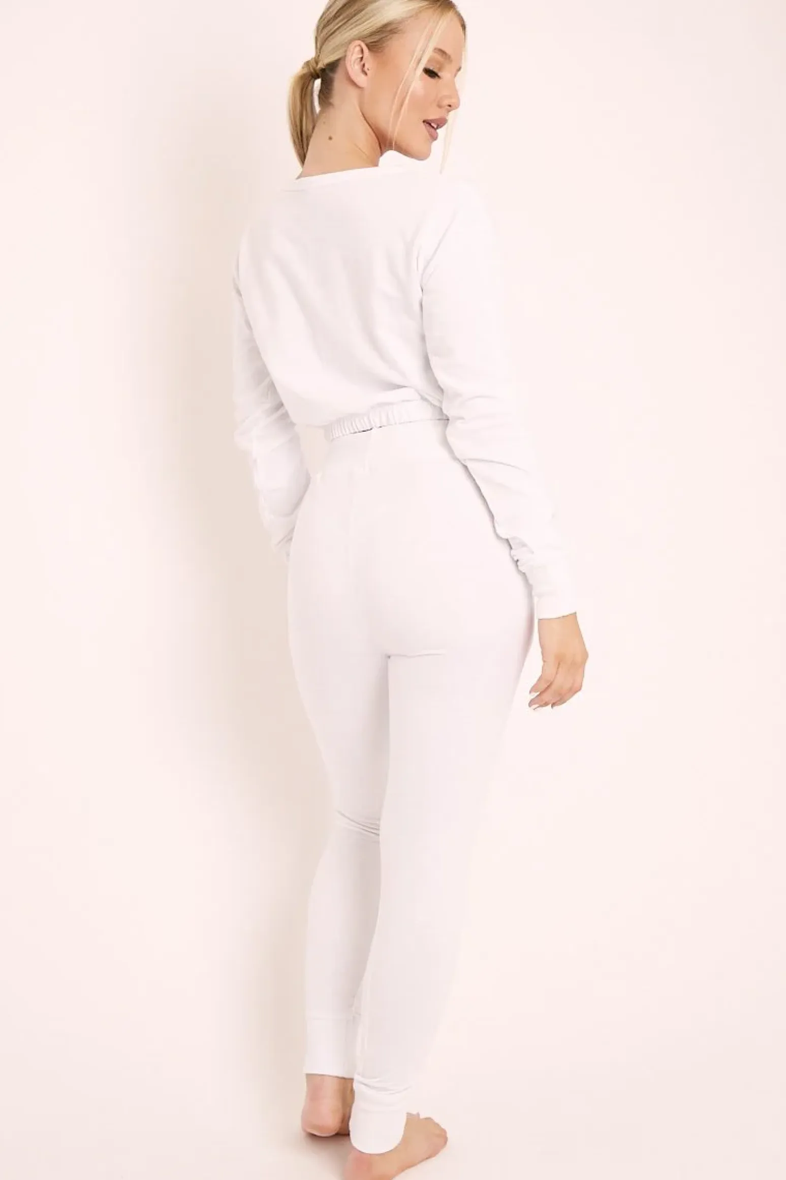 Rebellious Fashion White Crop Top and Slim Jogger Loungewear Co-ord Set - Suzy
