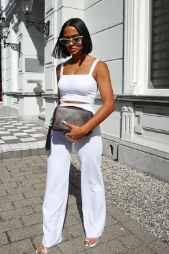 Rebellious Fashion White Crop Top and Trousers Co-ord Set - Kimmy