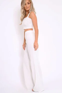 Rebellious Fashion White Crop Top and Trousers Co-ord Set - Kimmy