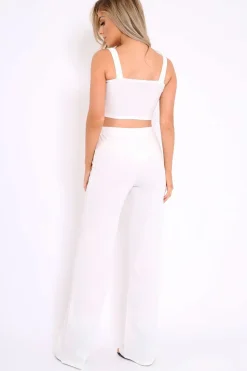 Rebellious Fashion White Crop Top and Trousers Co-ord Set - Kimmy