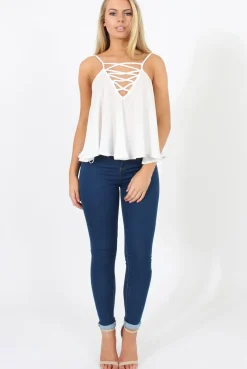 Rebellious Fashion White Cross Front Detail Crop Top - Laurie