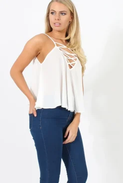 Rebellious Fashion White Cross Front Detail Crop Top - Laurie