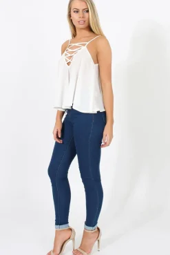 Rebellious Fashion White Cross Front Detail Crop Top - Laurie