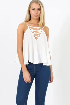 Rebellious Fashion White Cross Front Detail Crop Top - Laurie