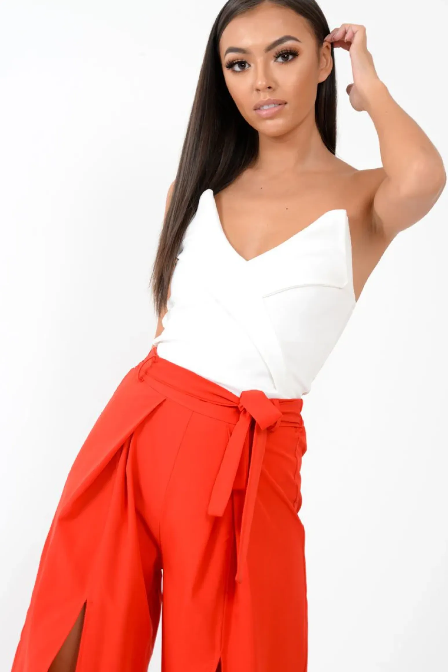 Rebellious Fashion White Cross Over Bardot Bodysuit - Sahari