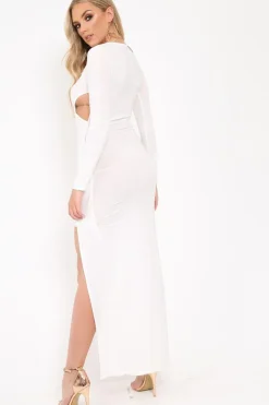 Rebellious Fashion White Cross Over Cut Out Asymmetrical Hem Dress - Faythe