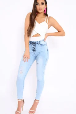 Rebellious Fashion White Cross Over Cut Out Bodysuit - Safia