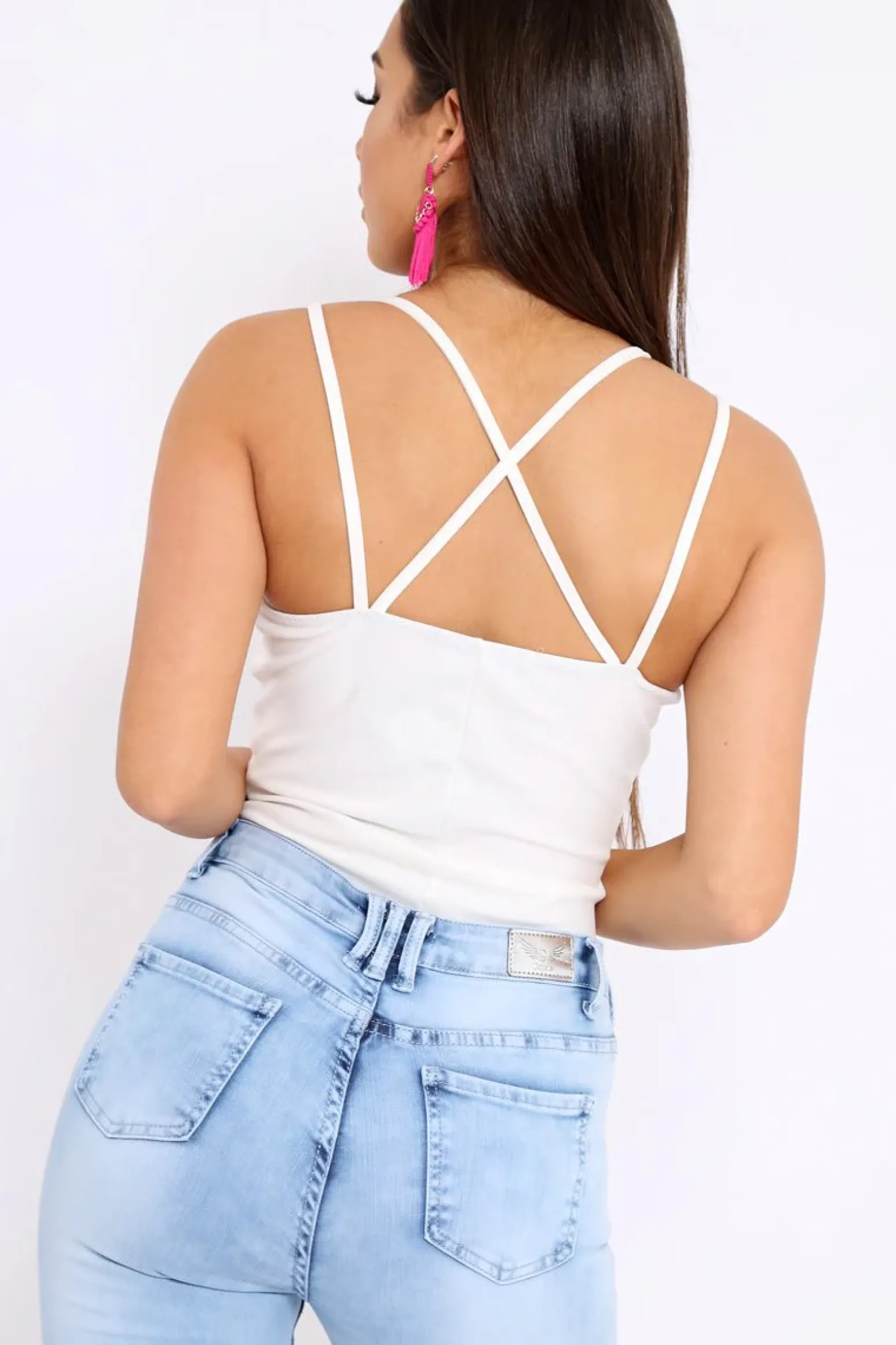 Rebellious Fashion White Cross Over Cut Out Bodysuit - Safia