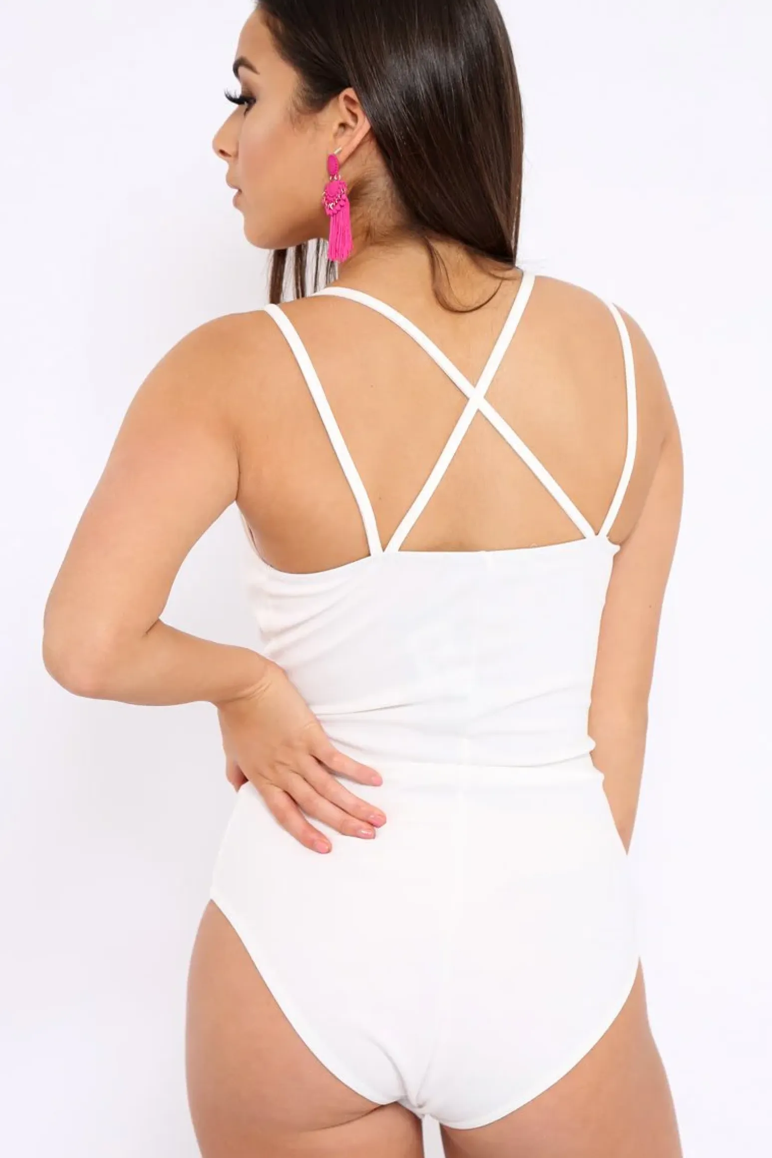 Rebellious Fashion White Cross Over Cut Out Bodysuit - Safia