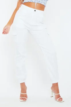 Rebellious Fashion White Cuffed Cargo Trousers - Genesis