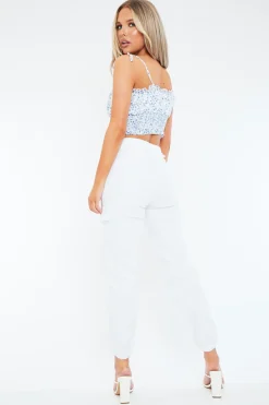 Rebellious Fashion White Cuffed Cargo Trousers - Genesis