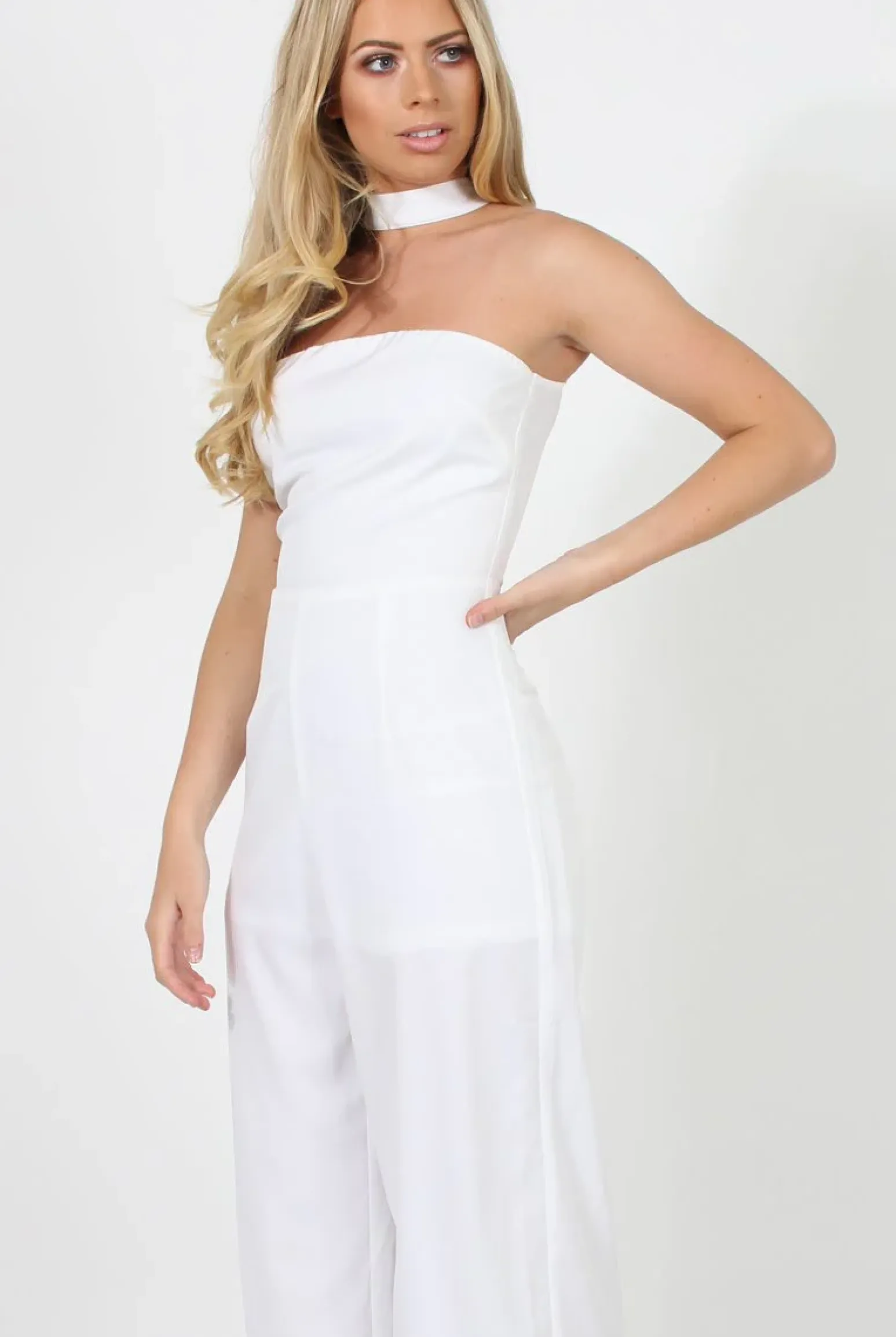 Rebellious Fashion White Culotte Choker Jumpsuit - Pixie