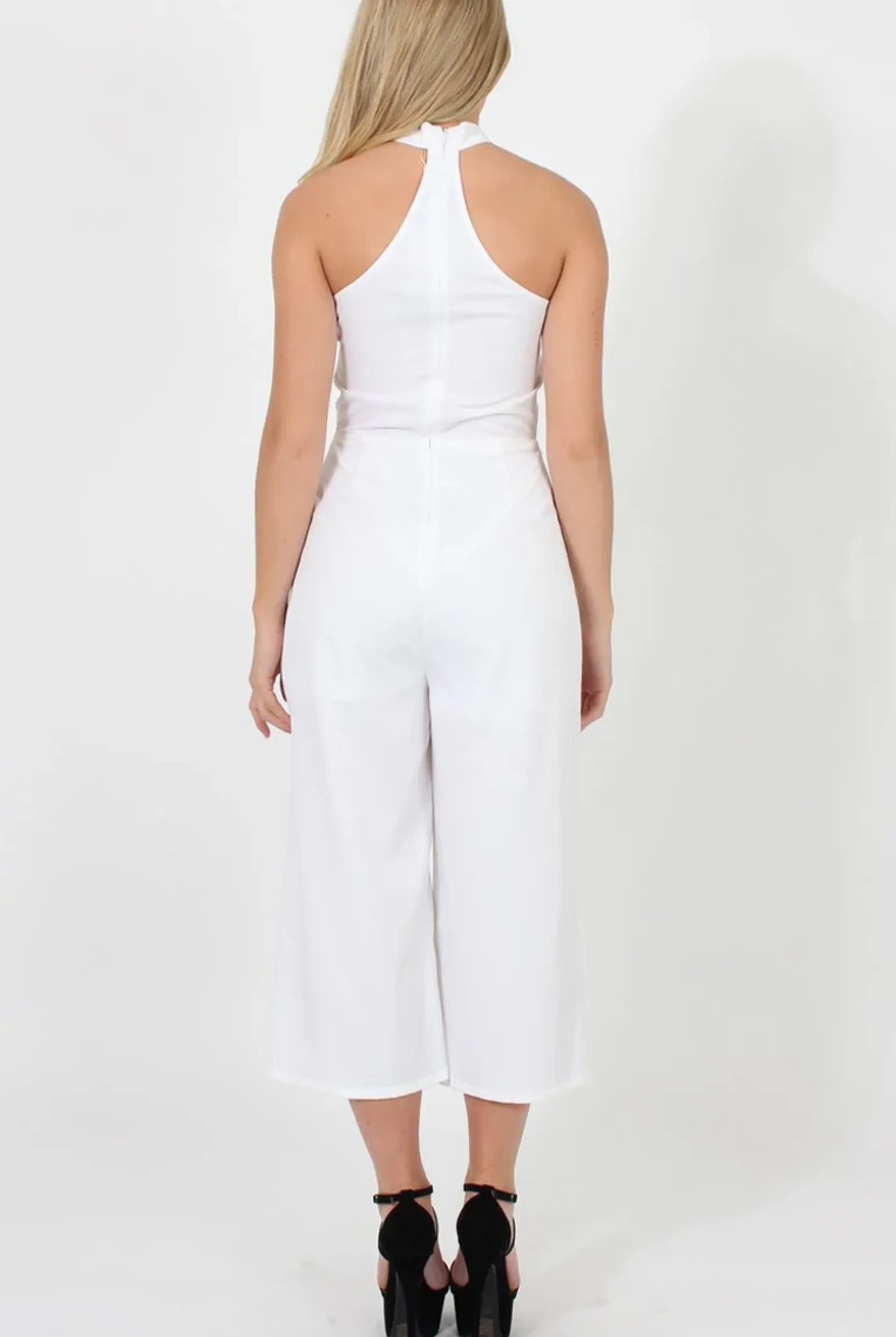 Rebellious Fashion White Culotte Choker Jumpsuit - Pixie